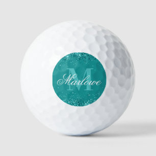 Elegant Teal Glitter Blue Green Monogram Golf Balls