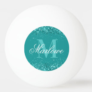 Elegant Teal Glitter Blue Green Monogram Ping Pong Ball