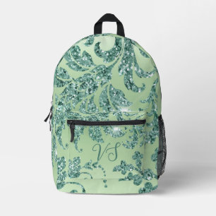 Elegant Teal Glitter Brocade Vintage Pattern Printed Backpack