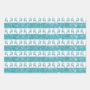 Elegant Teal Glitter Christmas Reindeer Silhouette Wrapping Paper Sheet