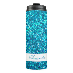 Elegant Teal Glitter Custom Name Thermal Tumbler