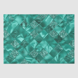 Elegant Teal Glitter Diamond Lattice Pattern Tissue Paper