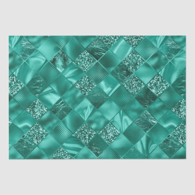 Elegant Teal Glitter Diamond Lattice Pattern Tissue Paper (Front)