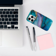 Elegant Teal Glitter Marble iPhone 15 Pro Case