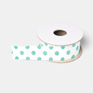 Elegant Teal Glitter Polka Dots Pattern Grosgrain Ribbon
