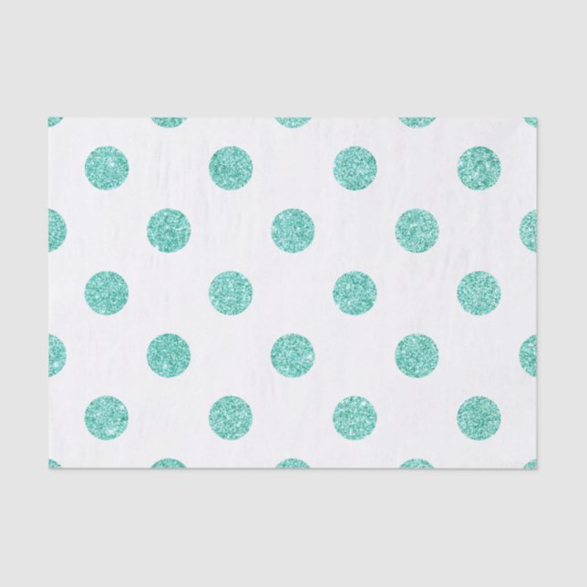 Elegant Teal Glitter Polka Dots Pattern Tissue Paper (Front)