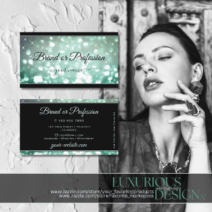 Elegant Teal Glitter Sparkle Stars Black Modern Business Card