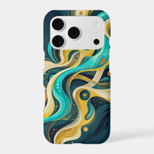 Elegant Teal Gold Abstract Flow Art
