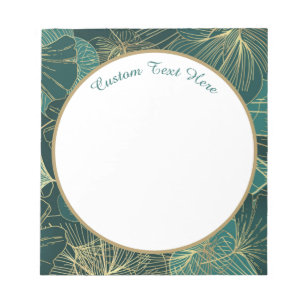 Elegant Teal Gold Abstract Foliage Pattern  Notepad