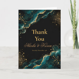 Elegant Teal Gold Alcohol Ink Wedding Anniversary Thank You Card