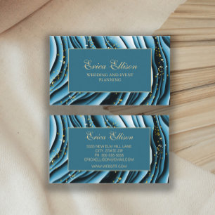 Elegant Teal Gold Alcohol Ink Wedding Planner Business Card