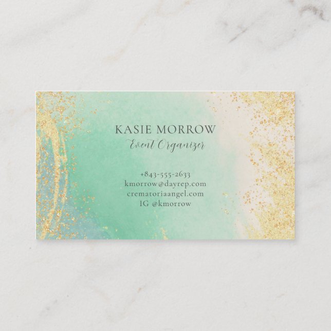 Elegant Teal Gold Business Card (Back)