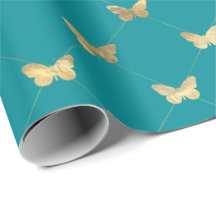 Elegant Teal Gold Butterfly Pattern