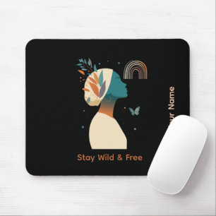 Elegant Teal & Gold Female Profile Illustration Mouse Mat