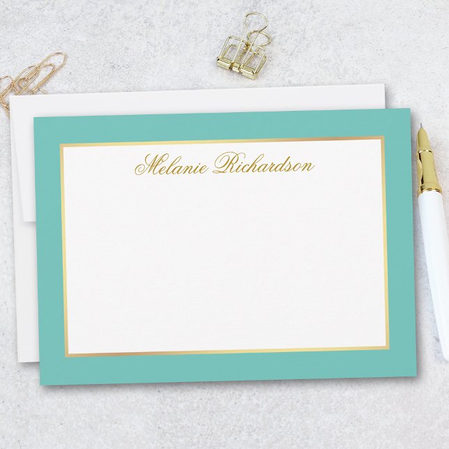 Elegant Teal Gold Frame - Choose Size - Card (Customize to change text color, add more text or to change color of back of card.)