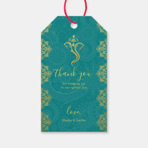 Elegant Teal & Gold Ganesha & Mehndi Hindu Wedding Gift Tags