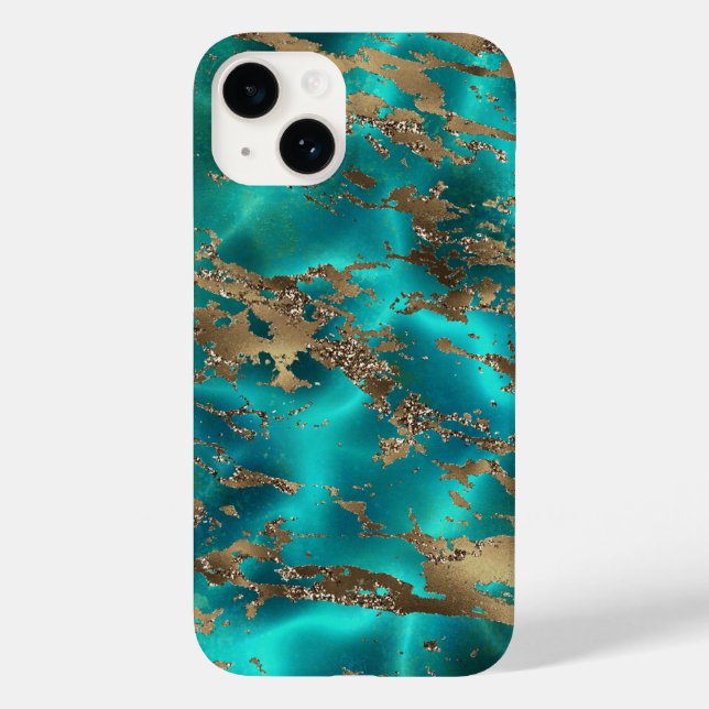 Elegant Teal Gold Gemstone Marble  Case-Mate iPhone Case (Back)