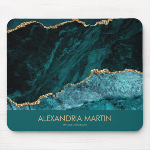 Elegant Teal Gold Glitter Marble Office   Mouse Mat