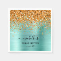 Elegant Teal Gold Glitter Sparkle Name Script