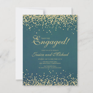 Elegant Teal Gold Glitter Wedding Engagement Party Invitation