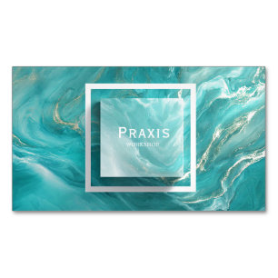 Elegant Teal Gold Liquid Marble Agate Modern Magnetic Business Card