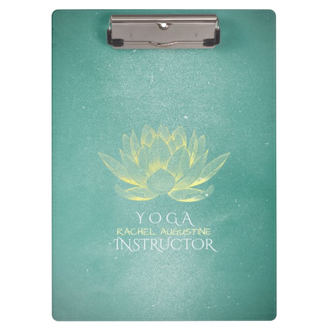 Elegant Teal Gold Lotus Yoga Mediation instructor Clipboard (Front)
