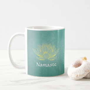 Elegant Teal Gold Lotus Yoga Mediation instructor Coffee Mug