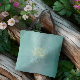 Elegant Teal Gold Lotus Yoga Mediation instructor Tote Bag