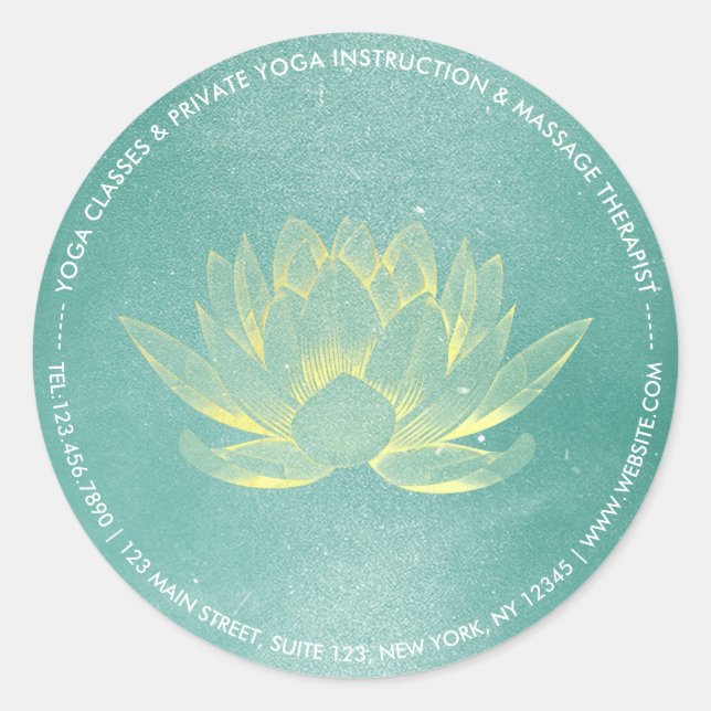 Elegant Teal Gold Lotus YOGA Meditation Instructor Classic Round Sticker (Front)
