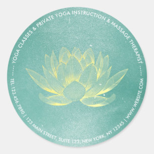 Elegant Teal Gold Lotus YOGA Meditation Instructor Classic Round Sticker