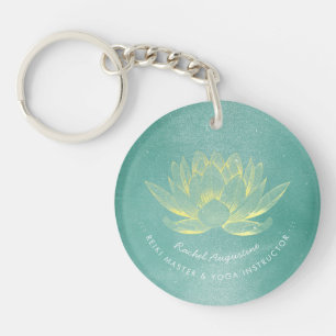 Elegant Teal Gold Lotus YOGA Meditation Instructor Key Ring