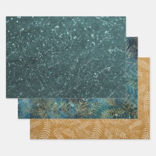 Elegant Teal Gold Marble Leaves Wrapping Paper Sheet