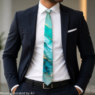 Elegant Teal Gold Marble Tie