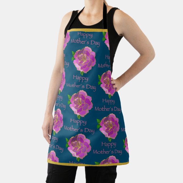 Elegant Teal Gold Pink Rose Happy Mother’s Day Apron (Insitu)
