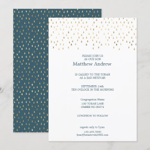 Elegant Teal & Gold Raindrops Bat Mitzvah Invitation