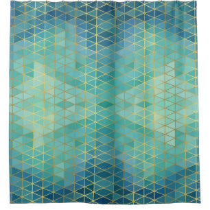 Elegant Teal Gold Turqouise Geometric Shower Curtain