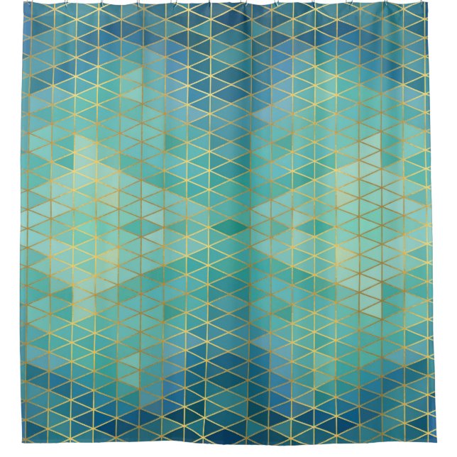 Elegant Teal Gold Turqouise Geometric Shower Curtain (Front)
