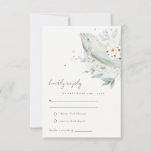 Elegant Teal Gold Underwater Floral Fish Wedding RSVP Card