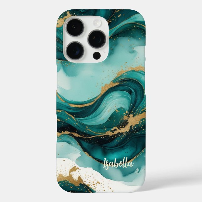 Elegant Teal Gold Watercolor Case (Back)