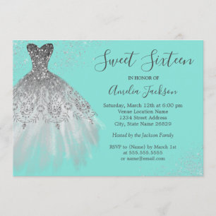 Elegant Teal Gown Sweet Sixteen Invitation