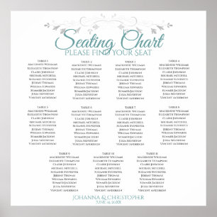 Elegant Teal & Gray 11 Table Wedding Seating Chart
