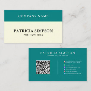 Elegant Teal Green & Beige Cream QR Code Template Business Card