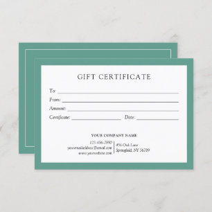 Elegant Teal Green Business Gift Certificate Logo