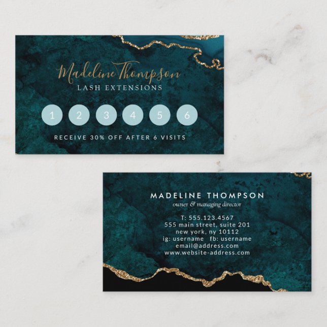 Elegant Teal Green Marble Agate Geode Loyalty Card (Front/Back)