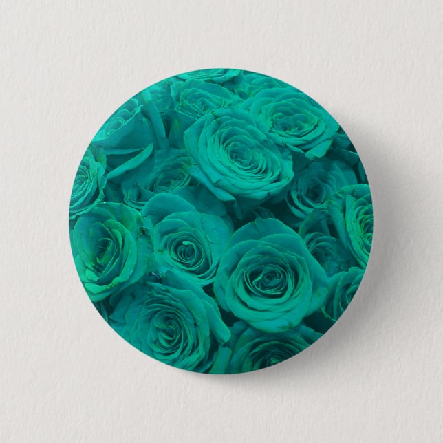Elegant teal green roses  6 cm round badge (Front)