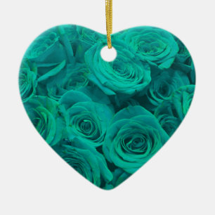 Elegant teal green roses  ceramic tree decoration