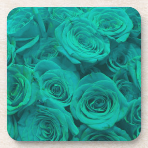 Elegant teal green roses  coaster