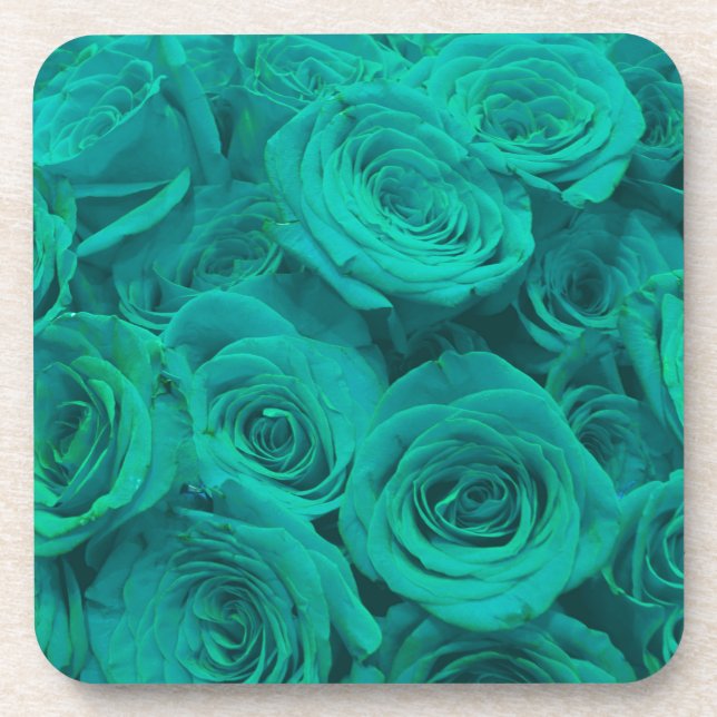 Elegant teal green roses  coaster (Front)