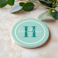 Elegant Teal Green Round Monogram Script