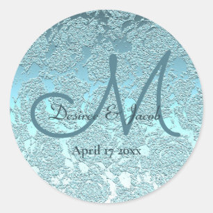 Elegant Teal Green Wedding Chic Monogram Classic Round Sticker